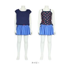 画像9: カチューシャつき インナーつき デニム風スカート 水着Tシャツ キャミソール 体系カバー 子供水着セット　ガールズ 女の子 上下セット キッズ 子供用 UVカット フィットネス水着 (9)