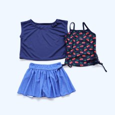 画像4: カチューシャつき インナーつき デニム風スカート 水着Tシャツ キャミソール 体系カバー 子供水着セット　ガールズ 女の子 上下セット キッズ 子供用 UVカット フィットネス水着 (4)
