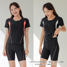 画像14: キャップ付き めぐれ防止 ボタン着き フィットネス 水着セット レディース　体型カバー セパレート パンツ オシャレ UVカット　競泳練習用　フィットネスクラブ　女性用　水陸両用 (14)