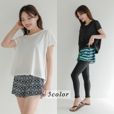画像7: 水着Tシャツ、レギンス、パンツ、トップス　ショーツ5点セット体系カバー水着 レディース 水着 5点セット 長袖ラッシュガード 体型カバー セパレート ショートパンツ タンキニ オシャレ UVカット女性用長袖水着 接触冷感 水陸両用 ソフト肌触り (7)