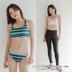 画像8: 水着Tシャツ、レギンス、パンツ、トップス　ショーツ5点セット体系カバー水着 レディース 水着 5点セット 長袖ラッシュガード 体型カバー セパレート ショートパンツ タンキニ オシャレ UVカット女性用長袖水着 接触冷感 水陸両用 ソフト肌触り (8)
