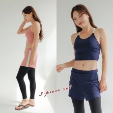 画像9: ラッシュガード レギンスパンツ トップス 3点セット水着 ヨガにも ランニングウェア  軽い着心地・速乾・美シルエットでスポーツを楽しむ スポーツウェアレディース上下3点セット このセットで完結できる優れものトレーニングウェア上下セット (9)