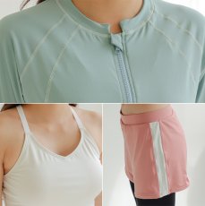 画像4: ラッシュガード レギンスパンツ トップス 3点セット水着 ヨガにも ランニングウェア  軽い着心地・速乾・美シルエットでスポーツを楽しむ スポーツウェアレディース上下3点セット このセットで完結できる優れものトレーニングウェア上下セット (4)