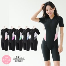 画像4: ィットネス水着　フィットネス 水着 レディース 体型カバー オールインワン 競泳 半袖 スポーティ 女性 練習用 ジム ワンピース スイムウェア 日焼け防止 露出少なめ 練習 (4)