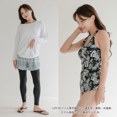 画像4: タンキニトップスとショーツとロングシャツとパンツ付レギンス4点セット水着　水着 レディース 体型カバー タンキニ 長袖ラッシュガード ブラトップ ショーツ ショートパンツ 4点セット  (4)