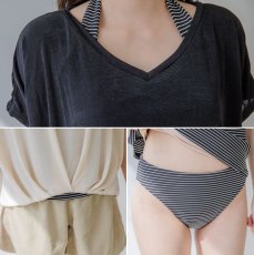 画像3: 体型カバー水着 4点セット Tシャツ　ハーフパンツ　タンキニショットパンツ付き セット水着 タンキニ水着 レディース レディース 体型カバー 長袖シャツ ラッシュガード ハーフパンツ 4点ビキニ (3)
