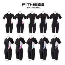 画像2: ィットネス水着　フィットネス 水着 レディース 体型カバー オールインワン 競泳 半袖 スポーティ 女性 練習用 ジム ワンピース スイムウェア 日焼け防止 露出少なめ 練習 (2)