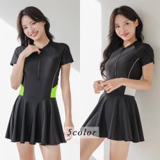 画像5: オールインワン ワンピース フィットネス レディース競泳用 体型カバー水着 フィットネス水着 女性用 練習用　競泳水着 ラッシュガード かわいい めくれ防止  女性 水着 (5)
