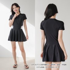 画像11: オールインワン ワンピース フィットネス レディース競泳用 体型カバー水着 フィットネス水着 女性用 練習用　競泳水着 ラッシュガード かわいい めくれ防止  女性 水着 (11)