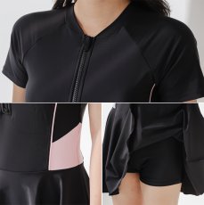画像4: オールインワン ワンピース フィットネス レディース競泳用 体型カバー水着 フィットネス水着 女性用 練習用　競泳水着 ラッシュガード かわいい めくれ防止  女性 水着 (4)