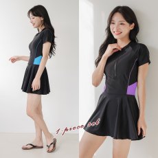 画像7: オールインワン ワンピース フィットネス レディース競泳用 体型カバー水着 フィットネス水着 女性用 練習用　競泳水着 ラッシュガード かわいい めくれ防止  女性 水着 (7)
