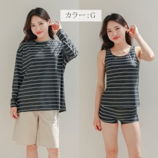 画像17: ロング袖ラッシュガード 膝まで布帛素材ロングショットパンツ タンキニトップス 四角ショーツ 体型カバー水着４点セット  長袖シャツ  ハーフパンツ セット水着 カバーアップ水着 (17)