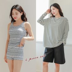 画像7: ロング袖ラッシュガード 膝まで布帛素材ロングショットパンツ タンキニトップス 四角ショーツ 体型カバー水着４点セット  長袖シャツ  ハーフパンツ セット水着 カバーアップ水着 (7)