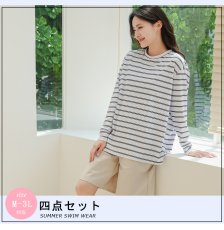 画像3: ロング袖ラッシュガード 膝まで布帛素材ロングショットパンツ タンキニトップス 四角ショーツ 体型カバー水着４点セット  長袖シャツ  ハーフパンツ セット水着 カバーアップ水着 (3)