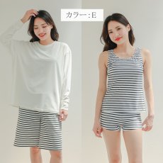 画像16: ロング袖ラッシュガード 膝まで布帛素材ロングショットパンツ タンキニトップス 四角ショーツ 体型カバー水着４点セット  長袖シャツ  ハーフパンツ セット水着 カバーアップ水着 (16)