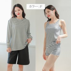 画像15: ロング袖ラッシュガード 膝まで布帛素材ロングショットパンツ タンキニトップス 四角ショーツ 体型カバー水着４点セット  長袖シャツ  ハーフパンツ セット水着 カバーアップ水着 (15)