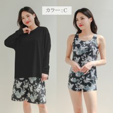 画像13: ロング袖ラッシュガード 膝まで布帛素材ロングショットパンツ タンキニトップス 四角ショーツ 体型カバー水着４点セット  長袖シャツ  ハーフパンツ セット水着 カバーアップ水着 (13)