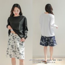 画像9: ロング袖ラッシュガード 膝まで布帛素材ロングショットパンツ タンキニトップス 四角ショーツ 体型カバー水着４点セット  長袖シャツ  ハーフパンツ セット水着 カバーアップ水着 (9)