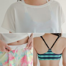 画像4: 水着Tシャツ、レギンス、パンツ、トップス　ショーツ5点セット体系カバー水着 レディース 水着 5点セット 長袖ラッシュガード 体型カバー セパレート ショートパンツ タンキニ オシャレ UVカット女性用長袖水着 接触冷感 水陸両用 ソフト肌触り (4)