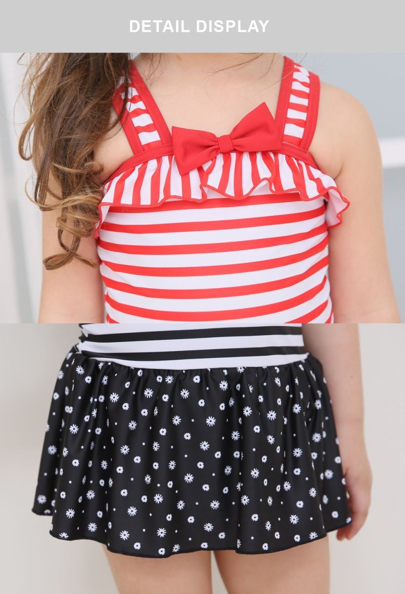 画像10: KIDS ワンピース水着  水着　キッズ　KIDS　ワンピース　水着　キッズ 水着 女の子 ジュニア 子供用 フリル ボーダー/ドット柄　90〜140CMサイズ 女児 小学生 肩フリル スイミング スイムウェア UVカット 速乾 ガールズ (10)