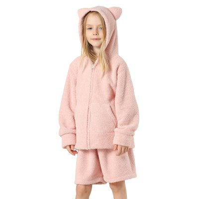 画像3: New mokomoko ZIP 猫耳フードパーカーとショットパンツセット男女兼用KIDS　モコモコ ルームウェア Newもこもこ ZIP 猫耳フード パーカーとショットパンツ セット男女兼用 ルームウェア キッズ パジャマ 子供 もこもこ パーカー 長袖 ＆ パンツ 上下セット