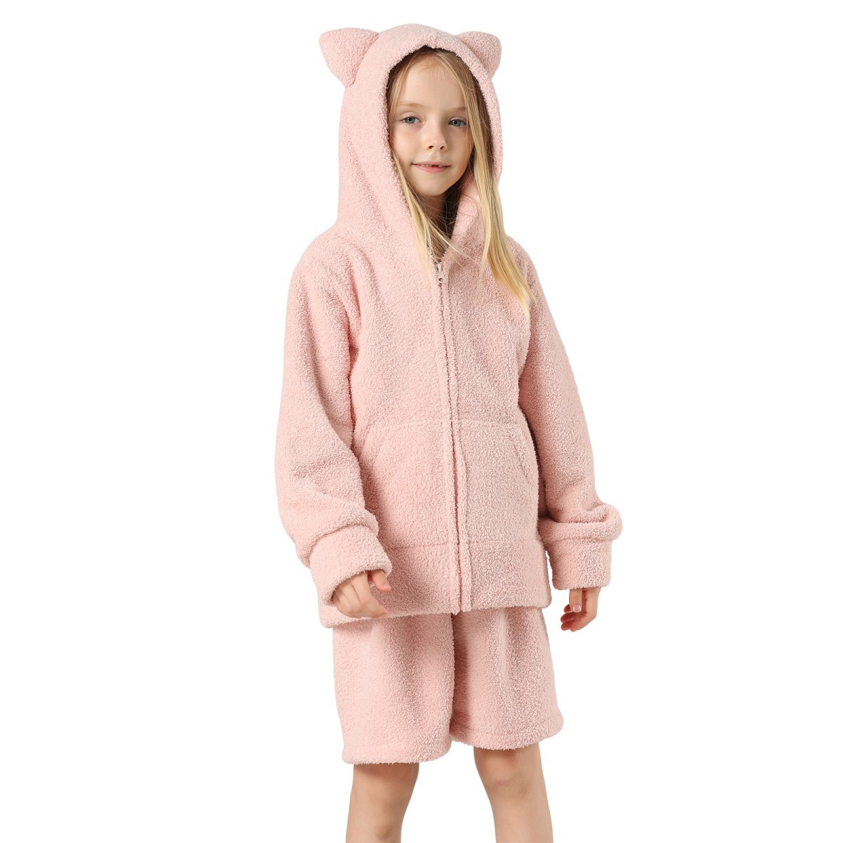 画像11: New mokomoko ZIP 猫耳フードパーカーとショットパンツセット男女兼用KIDS モコモコ ルームウェア Newもこもこ ZIP 猫耳フード パーカーとショットパンツ セット男女兼用 ルームウェア キッズ パジャマ 子供 もこもこ パーカー 長袖 & パンツ 上下セット (11)