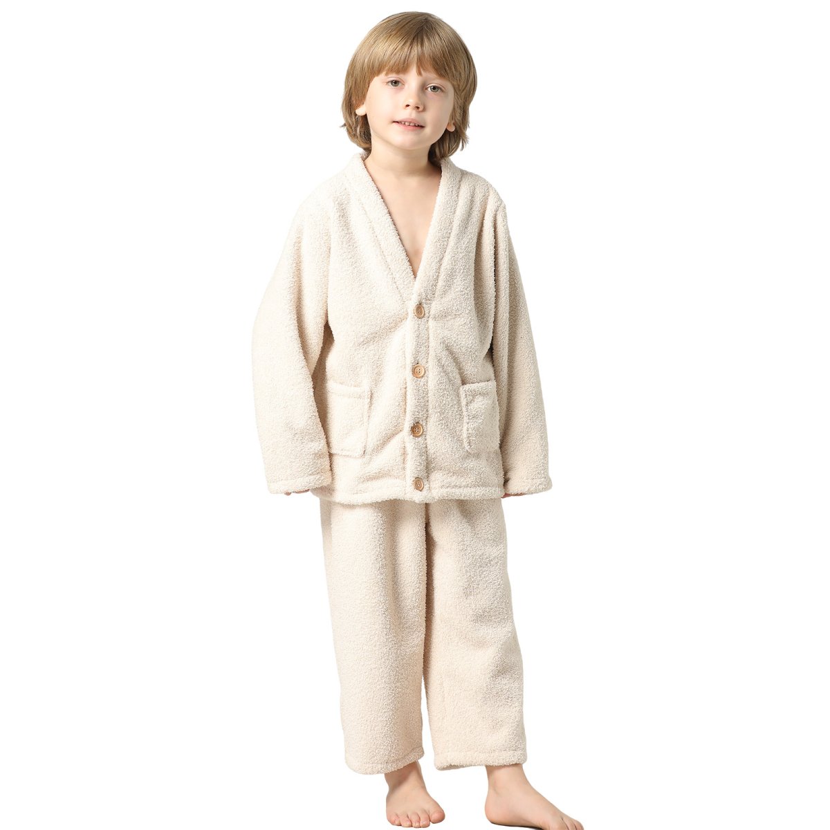 画像3: New mokomomoボタンVネックとロングズボンセット　男女兼用　ジェにア部屋着　モコモコ　ルームウェア　ボタンVネックとロングズボンセット　男の子　女の子　ジェにア部屋着　子供 パジャマ キッズ もこもこ 上下セット 部屋着  (3)