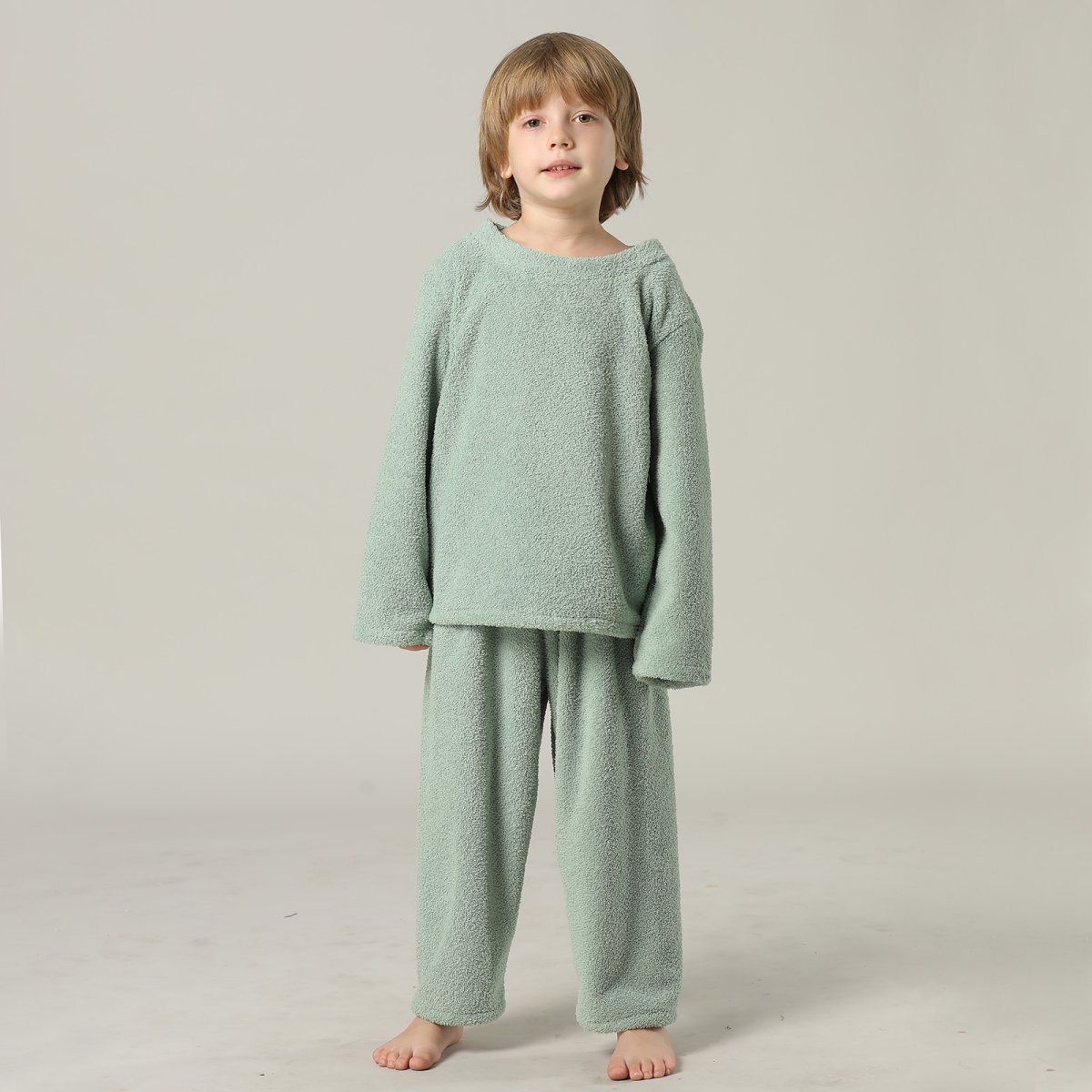 画像20: New mokomoko 丸襟ロングズボンセット男女兼用KIDSサイズ　モコモコ ルームウェア Newもこもこ 丸襟 ロングズボンセット 男女兼用 KIDSサイズ パジャマ ルームウェア セットアップ キッズ 女の子 男の子 長袖パジャマ もこもこ 厚手 (20)