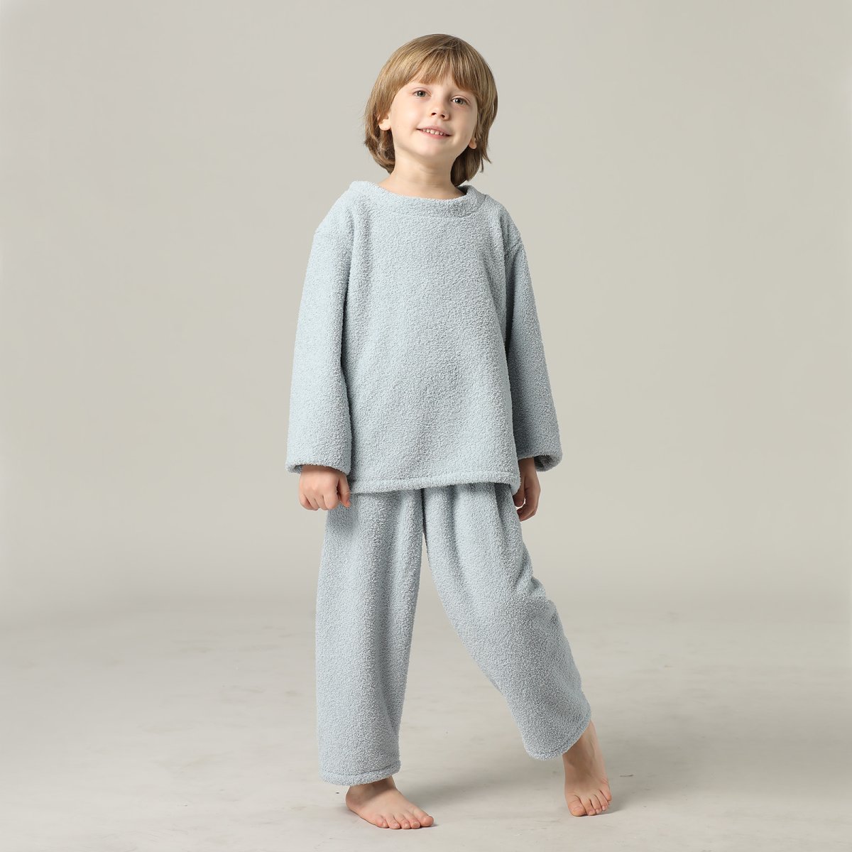 画像18: New mokomoko 丸襟ロングズボンセット男女兼用KIDSサイズ　モコモコ ルームウェア Newもこもこ 丸襟 ロングズボンセット 男女兼用 KIDSサイズ パジャマ ルームウェア セットアップ キッズ 女の子 男の子 長袖パジャマ もこもこ 厚手 (18)