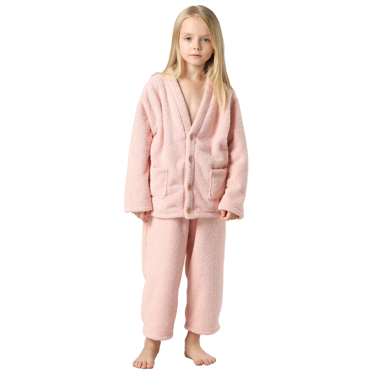 画像4: New mokomomoボタンVネックとロングズボンセット　男女兼用　ジェにア部屋着　モコモコ　ルームウェア　ボタンVネックとロングズボンセット　男の子　女の子　ジェにア部屋着　子供 パジャマ キッズ もこもこ 上下セット 部屋着  (4)