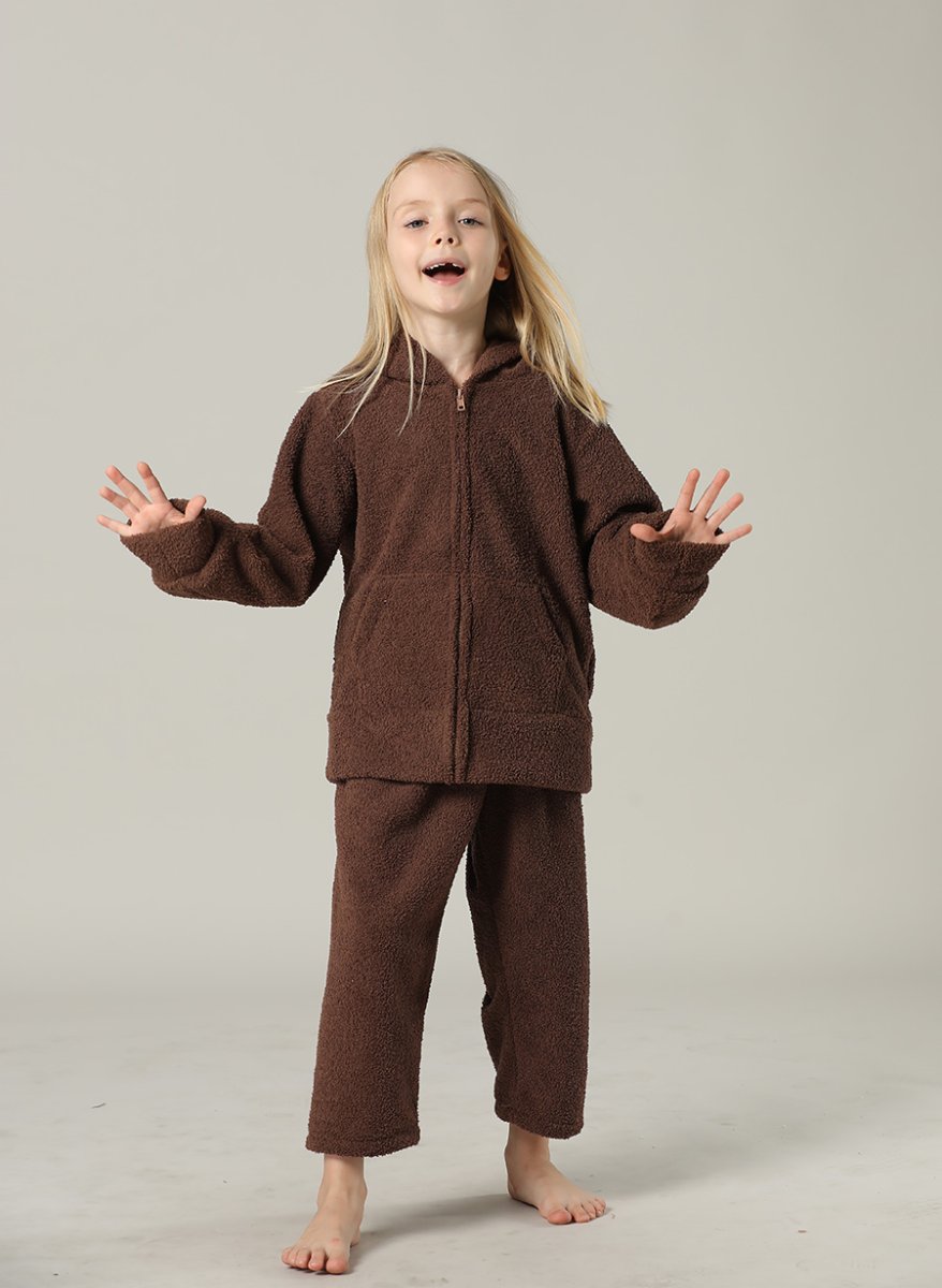 画像9: New mokomoko ZIP 猫耳フードパーカーとロングパンツセット　男女兼用KIDS　ルームウェア キッズ もこもこ パジャマ レディース 子供 耳付きパーカー＆パンツ 上下セット モコモコ ルームウェア New デザイン ZIP 猫耳フード パーカーとロング パンツセット 男女兼用  (9)