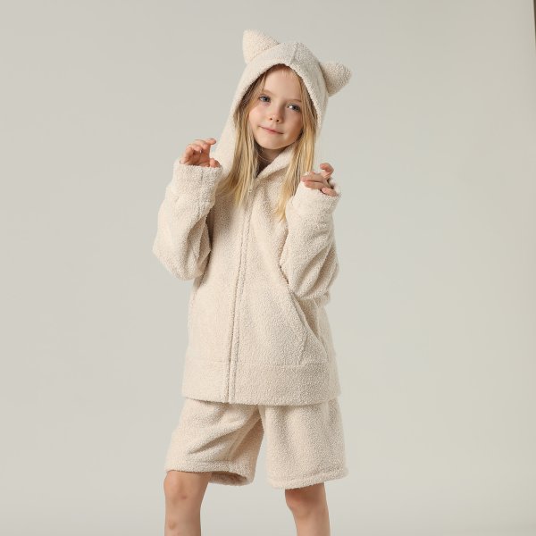 画像13: New mokomoko ZIP 猫耳フードパーカーとショットパンツセット男女兼用KIDS　モコモコ ルームウェア Newもこもこ ZIP 猫耳フード パーカーとショットパンツ セット男女兼用 ルームウェア キッズ パジャマ 子供 もこもこ パーカー 長袖 ＆ パンツ 上下セット (13)