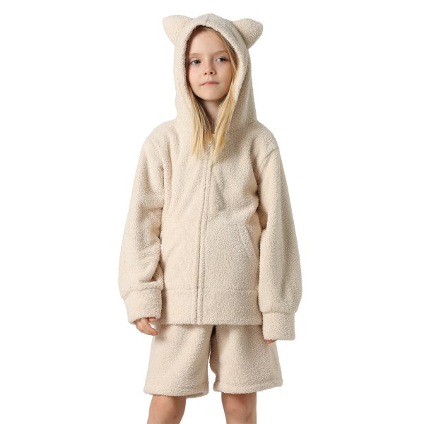 画像6: New mokomoko ZIP 猫耳フードパーカーとショットパンツセット男女兼用KIDS　モコモコ ルームウェア Newもこもこ ZIP 猫耳フード パーカーとショットパンツ セット男女兼用 ルームウェア キッズ パジャマ 子供 もこもこ パーカー 長袖 ＆ パンツ 上下セット (6)