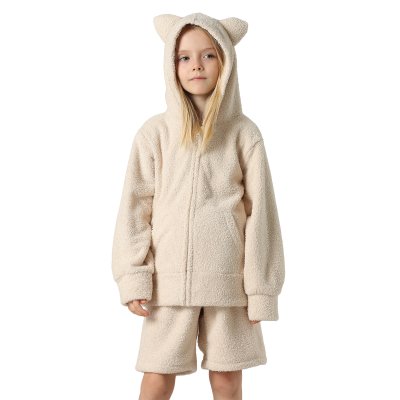 画像2: New mokomoko ZIP 猫耳フードパーカーとショットパンツセット男女兼用KIDS　モコモコ ルームウェア Newもこもこ ZIP 猫耳フード パーカーとショットパンツ セット男女兼用 ルームウェア キッズ パジャマ 子供 もこもこ パーカー 長袖 ＆ パンツ 上下セット
