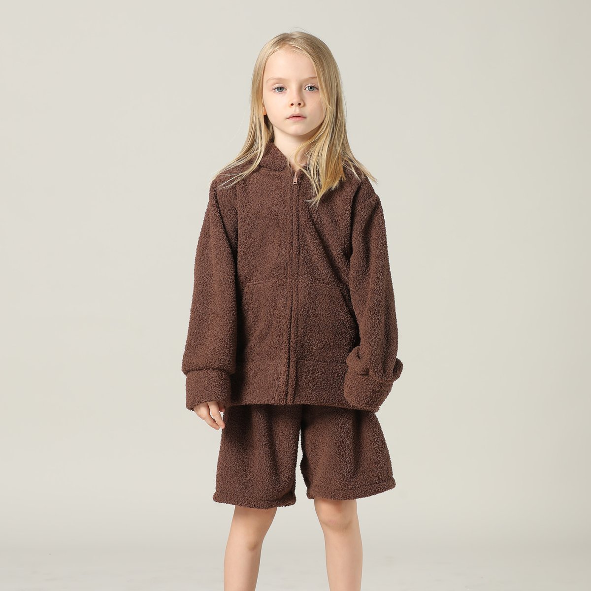 画像16: New mokomoko ZIP 猫耳フードパーカーとショットパンツセット男女兼用KIDS モコモコ ルームウェア Newもこもこ ZIP 猫耳フード パーカーとショットパンツ セット男女兼用 ルームウェア キッズ パジャマ 子供 もこもこ パーカー 長袖 & パンツ 上下セット (16)