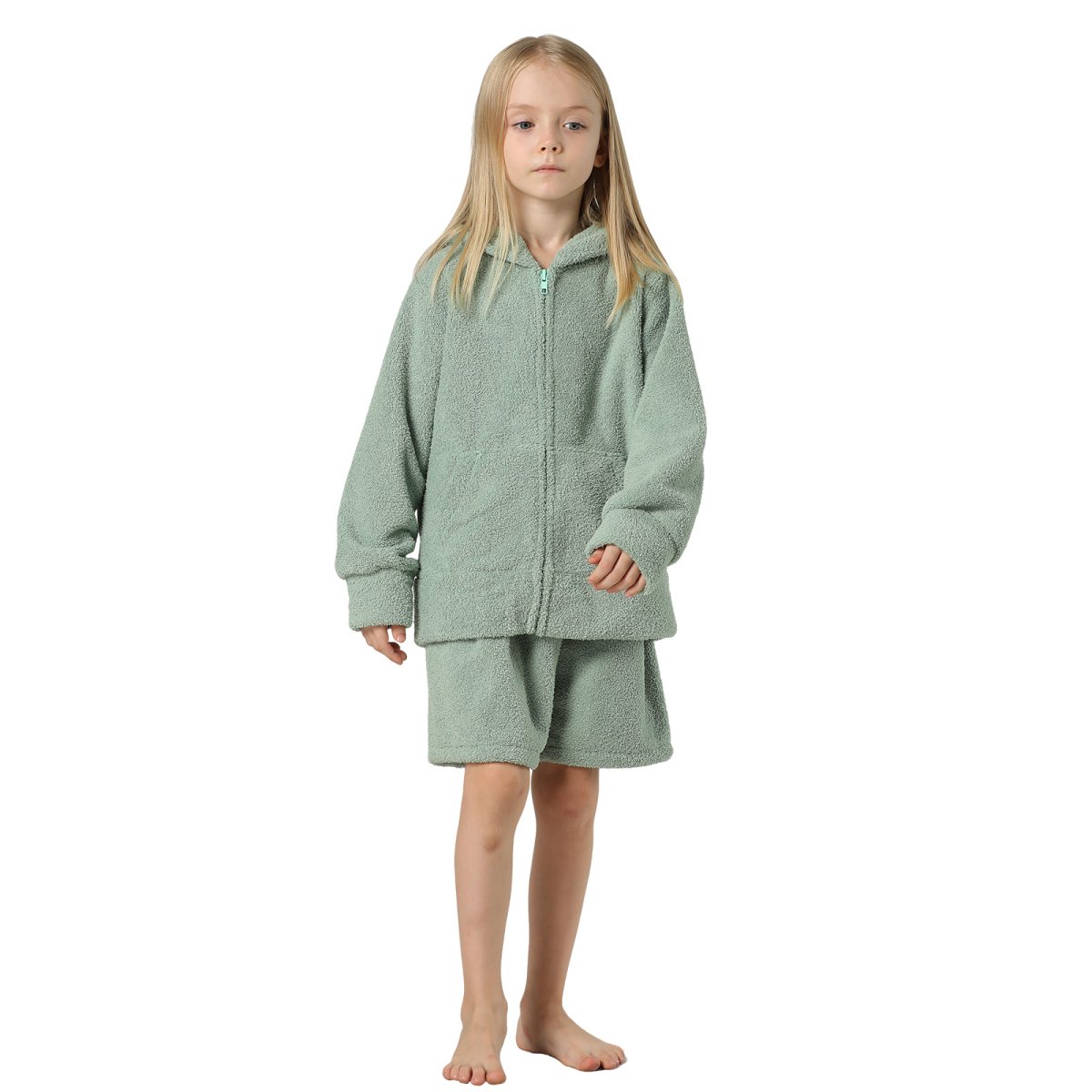 画像9: New mokomoko ZIP 猫耳フードパーカーとショットパンツセット男女兼用KIDS モコモコ ルームウェア Newもこもこ ZIP 猫耳フード パーカーとショットパンツ セット男女兼用 ルームウェア キッズ パジャマ 子供 もこもこ パーカー 長袖 & パンツ 上下セット (9)