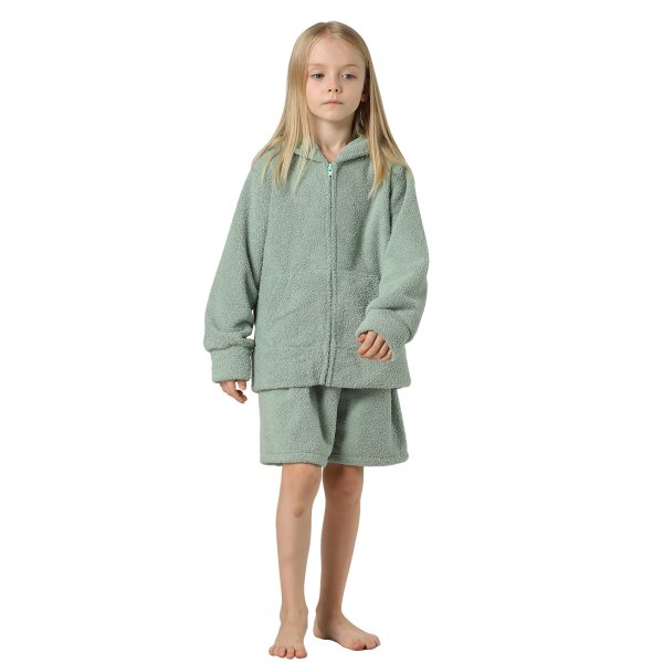 画像9: New mokomoko ZIP 猫耳フードパーカーとショットパンツセット男女兼用KIDS　モコモコ ルームウェア Newもこもこ ZIP 猫耳フード パーカーとショットパンツ セット男女兼用 ルームウェア キッズ パジャマ 子供 もこもこ パーカー 長袖 ＆ パンツ 上下セット (9)