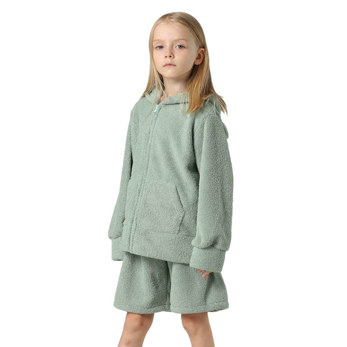 画像8: New mokomoko ZIP 猫耳フードパーカーとショットパンツセット男女兼用KIDS モコモコ ルームウェア Newもこもこ ZIP 猫耳フード パーカーとショットパンツ セット男女兼用 ルームウェア キッズ パジャマ 子供 もこもこ パーカー 長袖 & パンツ 上下セット (8)