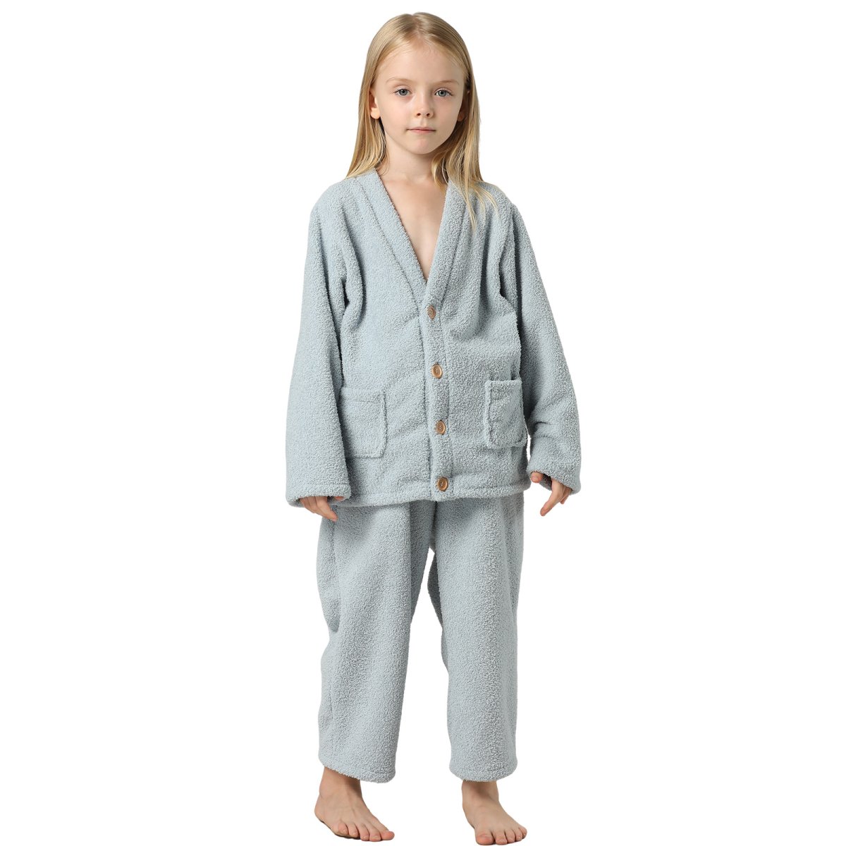 画像7: New mokomomoボタンVネックとロングズボンセット　男女兼用　ジェにア部屋着　モコモコ　ルームウェア　ボタンVネックとロングズボンセット　男の子　女の子　ジェにア部屋着　子供 パジャマ キッズ もこもこ 上下セット 部屋着  (7)