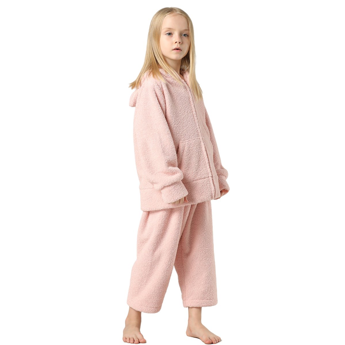 画像4: New mokomoko ZIP 猫耳フードパーカーとロングパンツセット　男女兼用KIDS　ルームウェア キッズ もこもこ パジャマ レディース 子供 耳付きパーカー＆パンツ 上下セット モコモコ ルームウェア New デザイン ZIP 猫耳フード パーカーとロング パンツセット 男女兼用  (4)