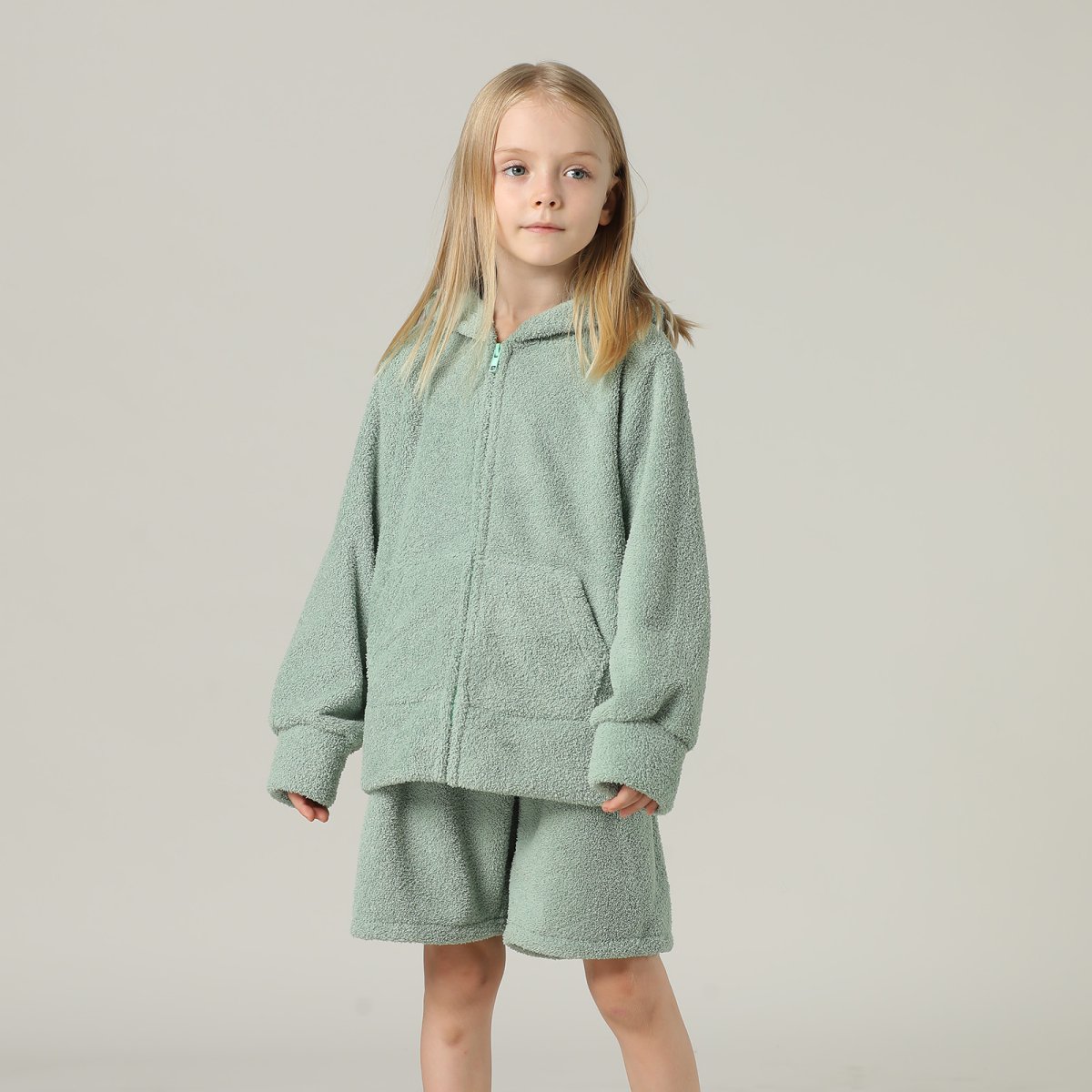 画像15: New mokomoko ZIP 猫耳フードパーカーとショットパンツセット男女兼用KIDS モコモコ ルームウェア Newもこもこ ZIP 猫耳フード パーカーとショットパンツ セット男女兼用 ルームウェア キッズ パジャマ 子供 もこもこ パーカー 長袖 & パンツ 上下セット (15)