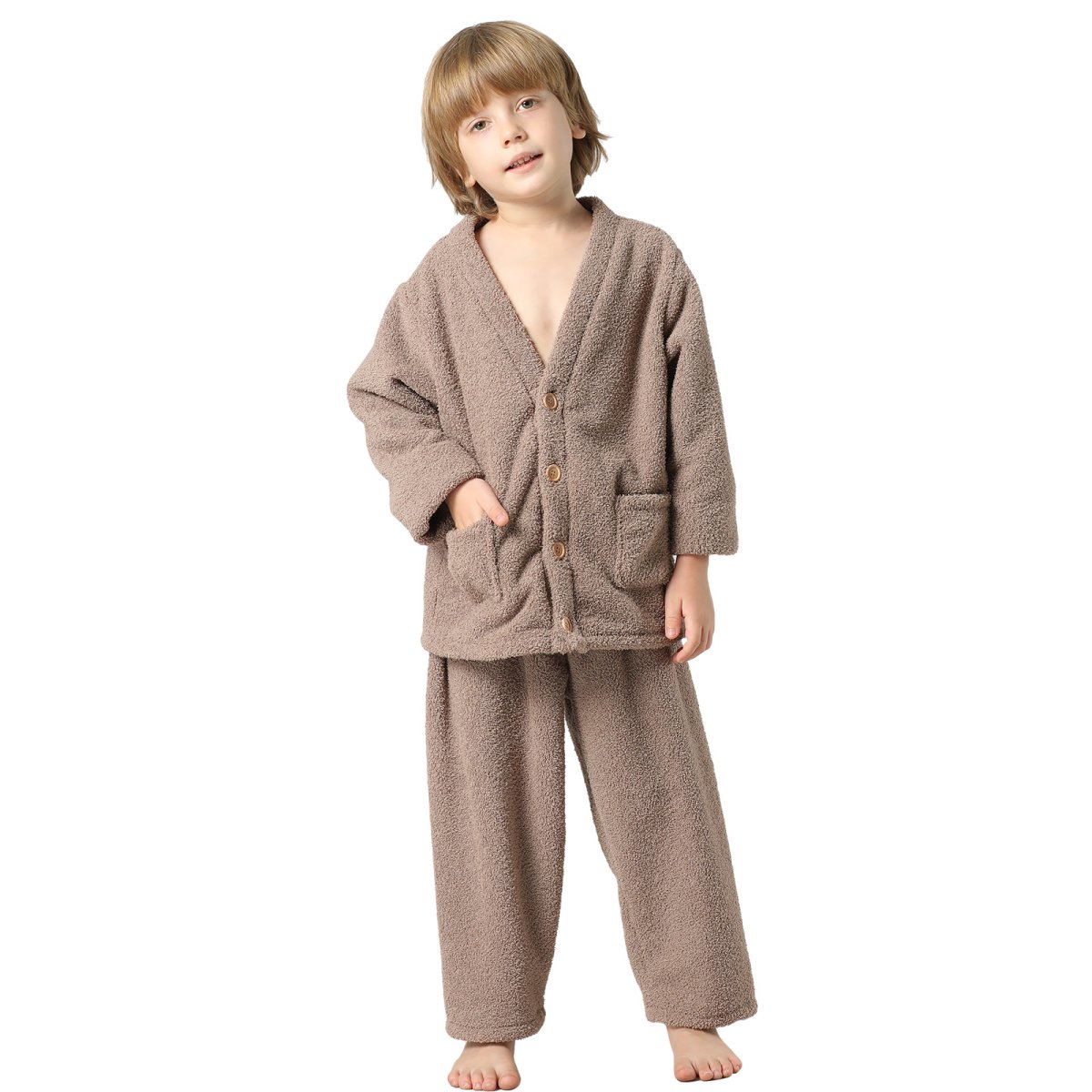 画像6: New mokomomoボタンVネックとロングズボンセット　男女兼用　ジェにア部屋着　モコモコ　ルームウェア　ボタンVネックとロングズボンセット　男の子　女の子　ジェにア部屋着　子供 パジャマ キッズ もこもこ 上下セット 部屋着  (6)