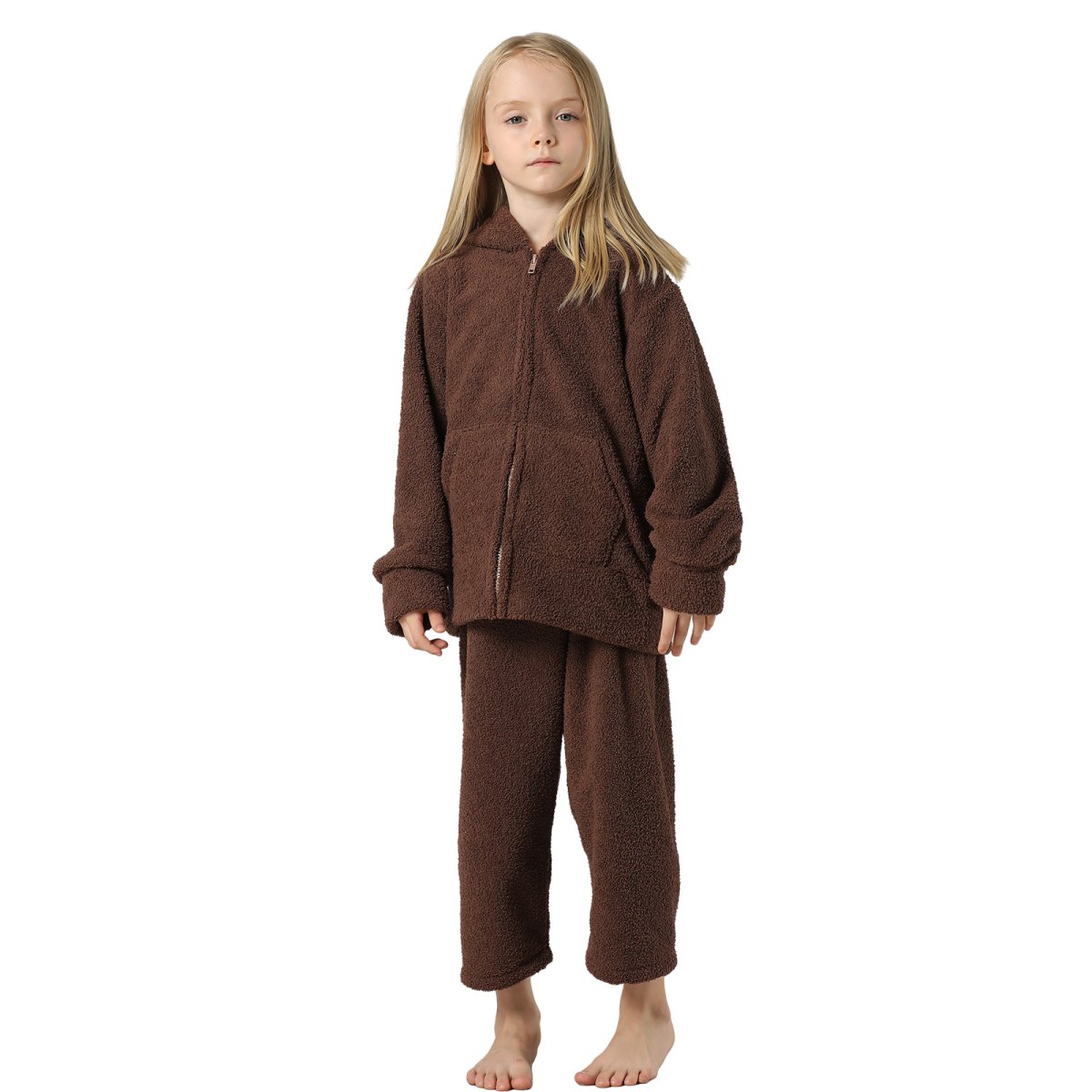 画像6: New mokomoko ZIP 猫耳フードパーカーとロングパンツセット　男女兼用KIDS　ルームウェア キッズ もこもこ パジャマ レディース 子供 耳付きパーカー＆パンツ 上下セット モコモコ ルームウェア New デザイン ZIP 猫耳フード パーカーとロング パンツセット 男女兼用  (6)