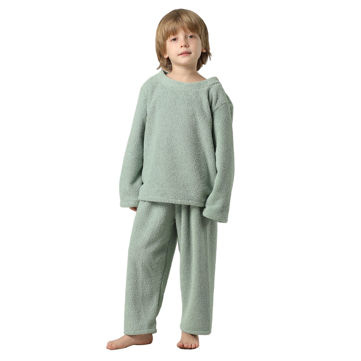 画像14: New mokomoko 丸襟ロングズボンセット男女兼用KIDSサイズ　モコモコ ルームウェア Newもこもこ 丸襟 ロングズボンセット 男女兼用 KIDSサイズ パジャマ ルームウェア セットアップ キッズ 女の子 男の子 長袖パジャマ もこもこ 厚手 (14)