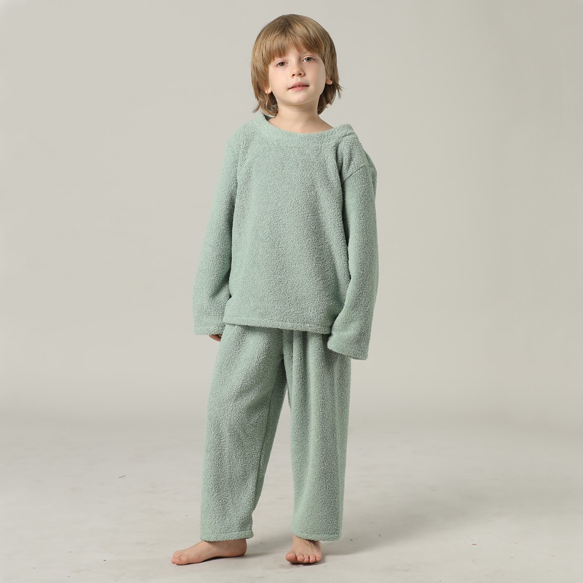 画像19: New mokomoko 丸襟ロングズボンセット男女兼用KIDSサイズ　モコモコ ルームウェア Newもこもこ 丸襟 ロングズボンセット 男女兼用 KIDSサイズ パジャマ ルームウェア セットアップ キッズ 女の子 男の子 長袖パジャマ もこもこ 厚手 (19)