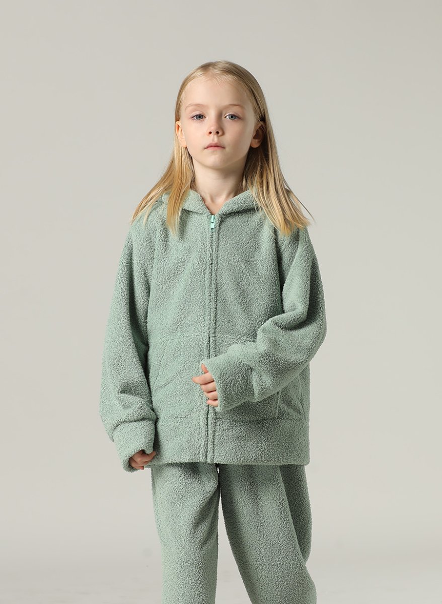 画像10: New mokomoko ZIP 猫耳フードパーカーとロングパンツセット　男女兼用KIDS　ルームウェア キッズ もこもこ パジャマ レディース 子供 耳付きパーカー＆パンツ 上下セット モコモコ ルームウェア New デザイン ZIP 猫耳フード パーカーとロング パンツセット 男女兼用  (10)