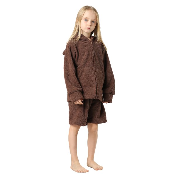 画像3: New mokomoko ZIP 猫耳フードパーカーとショットパンツセット男女兼用KIDS　モコモコ ルームウェア Newもこもこ ZIP 猫耳フード パーカーとショットパンツ セット男女兼用 ルームウェア キッズ パジャマ 子供 もこもこ パーカー 長袖 ＆ パンツ 上下セット (3)