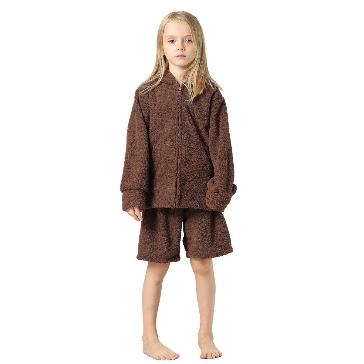 画像7: New mokomoko ZIP 猫耳フードパーカーとショットパンツセット男女兼用KIDS モコモコ ルームウェア Newもこもこ ZIP 猫耳フード パーカーとショットパンツ セット男女兼用 ルームウェア キッズ パジャマ 子供 もこもこ パーカー 長袖 & パンツ 上下セット (7)