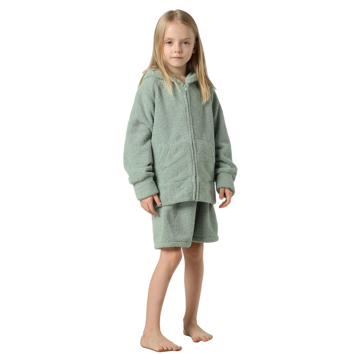 画像4: New mokomoko ZIP 猫耳フードパーカーとショットパンツセット男女兼用KIDS モコモコ ルームウェア Newもこもこ ZIP 猫耳フード パーカーとショットパンツ セット男女兼用 ルームウェア キッズ パジャマ 子供 もこもこ パーカー 長袖 & パンツ 上下セット (4)