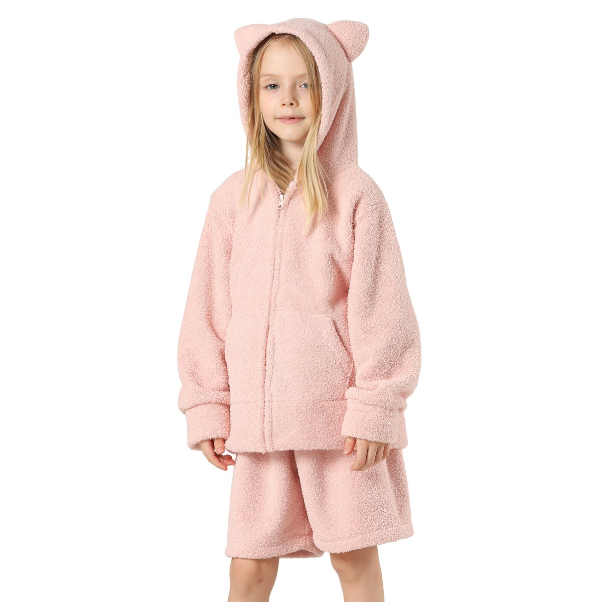 画像10: New mokomoko ZIP 猫耳フードパーカーとショットパンツセット男女兼用KIDS モコモコ ルームウェア Newもこもこ ZIP 猫耳フード パーカーとショットパンツ セット男女兼用 ルームウェア キッズ パジャマ 子供 もこもこ パーカー 長袖 & パンツ 上下セット (10)